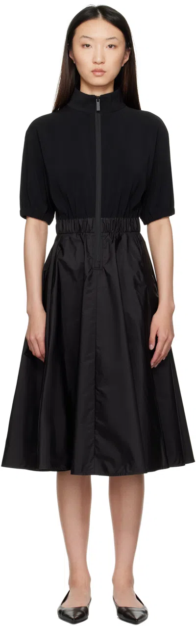 Moncler Black Taffeta Skirt Midi Dress In Black