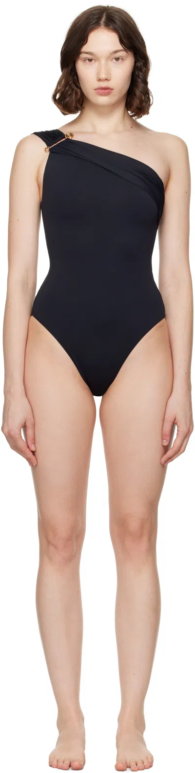 Versace Medusa Safety Pin Asymmetric One-piece Swimsuit In Black
