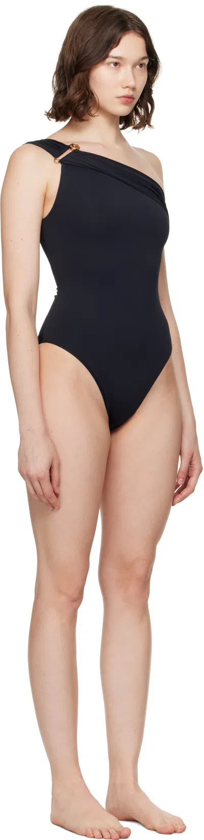 Versace Medusa Safety Pin Asymmetric One-piece Swimsuit In Black