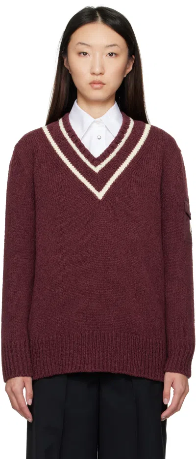 Moncler Burgundy Padded V-neck Sweater In Brown