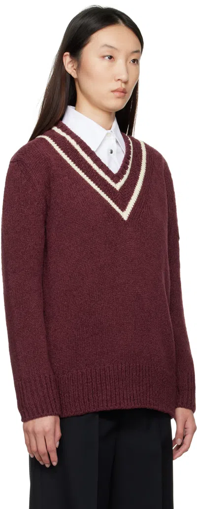 Moncler Burgundy Padded V-neck Sweater In Brown
