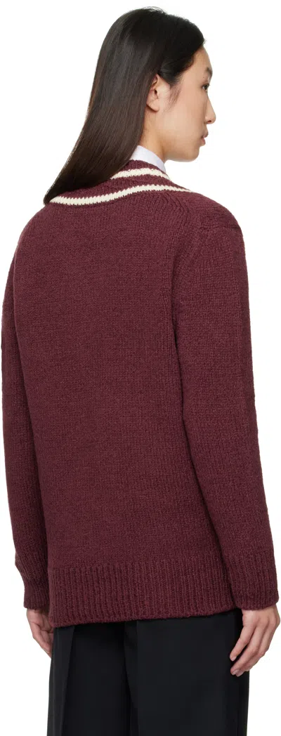 Moncler Burgundy Padded V-neck Sweater In Brown