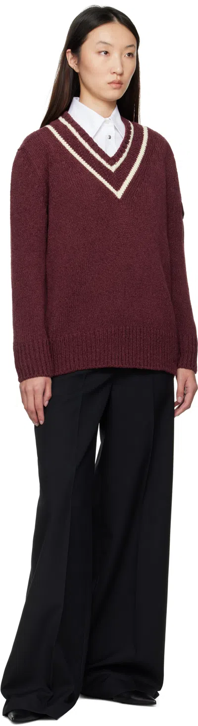 Moncler Burgundy Padded V-neck Sweater In Brown