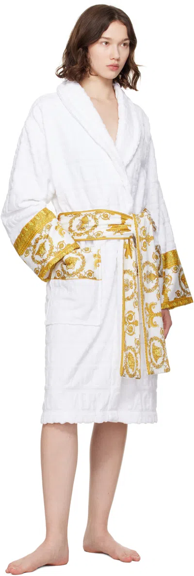 Versace White 'i Heart Baroque' Bathrobe In White
