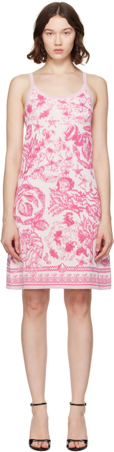 Versace Pink Underwater Barocco A-line Knit Minidress In Red