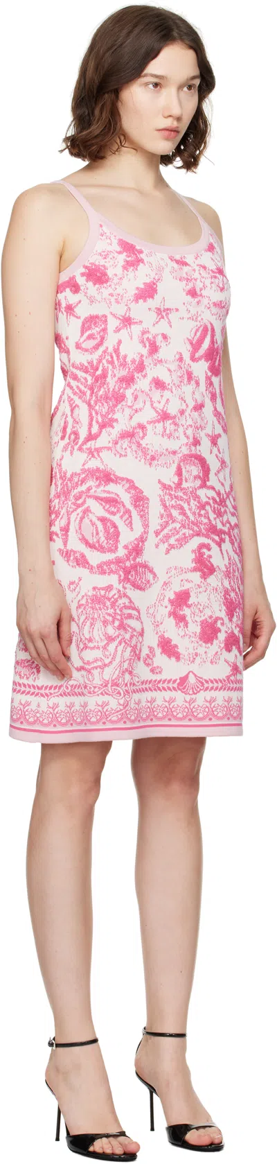 Versace Pink Underwater Barocco A-line Knit Minidress In Red