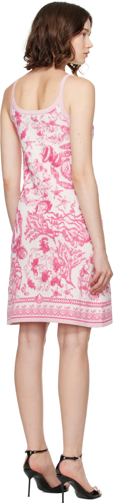 Versace Pink Underwater Barocco A-line Knit Minidress In Red