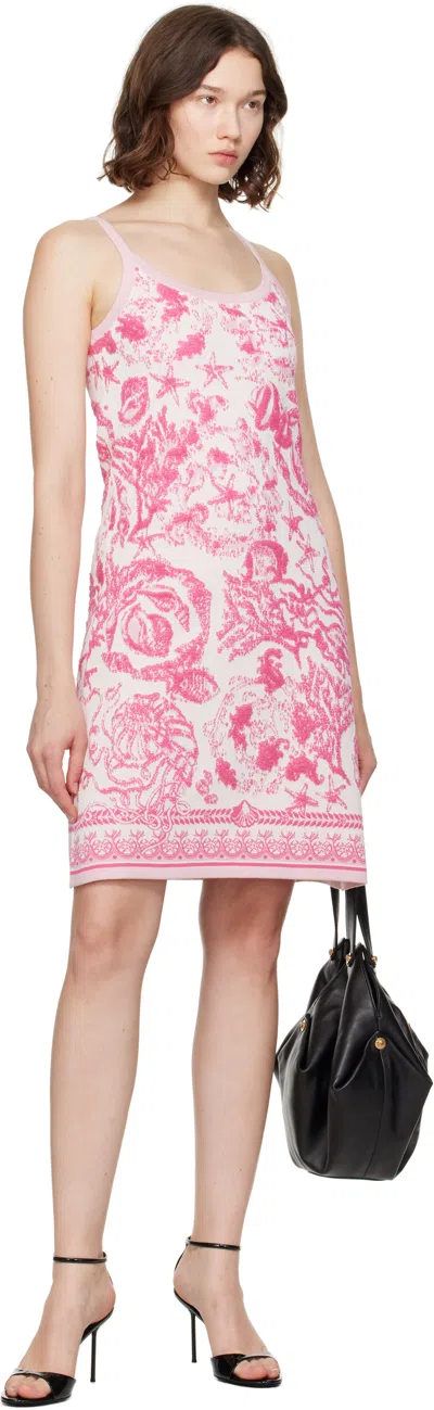 Versace Pink Underwater Barocco A-line Knit Minidress In Red