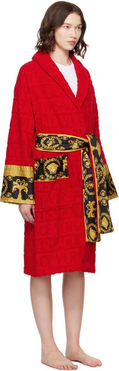 Versace Red 'i Heart Baroque' Bathrobe In Red