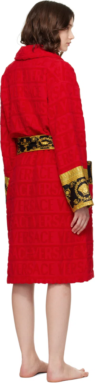 Versace Red 'i Heart Baroque' Bathrobe In Red