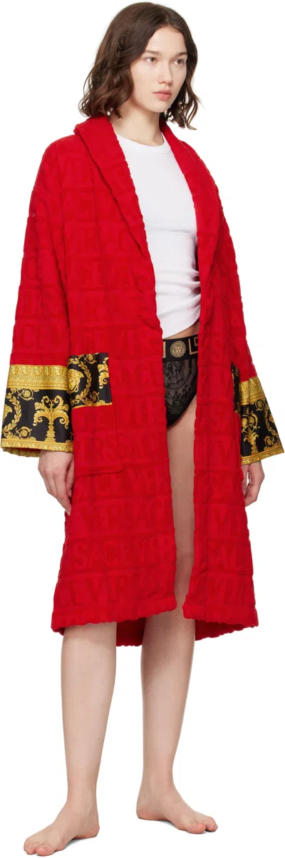 Versace Red 'i Heart Baroque' Bathrobe In Red