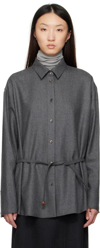 Le17septembre Gray Oversized Belted Shirt In Gray
