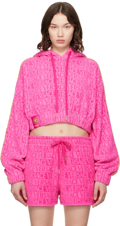 Versace I ♡ Baroque Sweat À Capuche Court In Pink