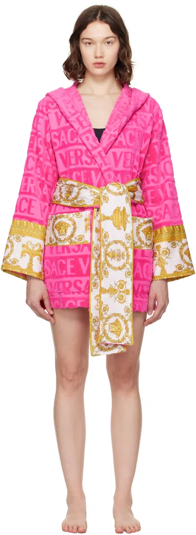 Versace Pink 'i Heart Baroque' Short Bathrobe In Pink