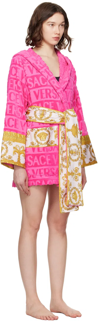 Versace Pink 'i Heart Baroque' Short Bathrobe In Pink