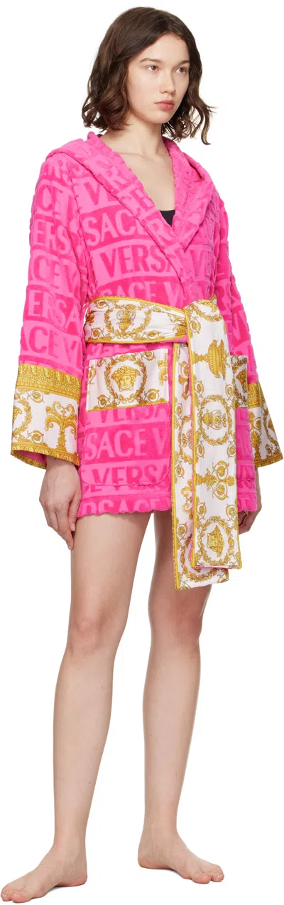 Versace Pink 'i Heart Baroque' Short Bathrobe In Pink