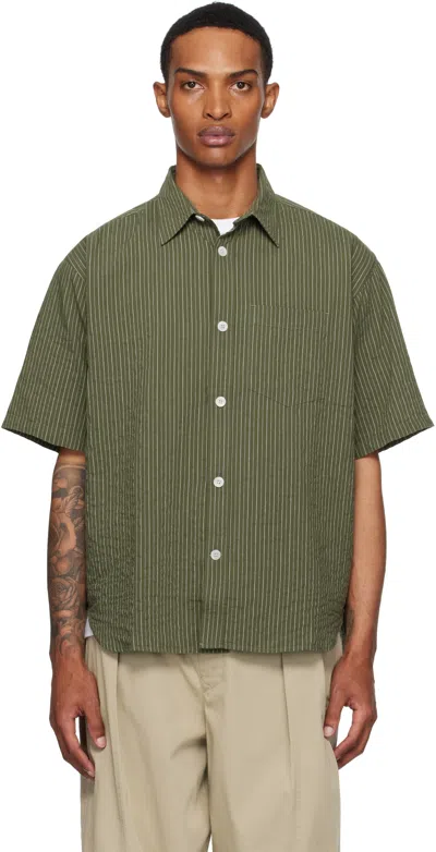 Norse Projects Khaki Mo Oversized Stripe Ss Shirt In Green