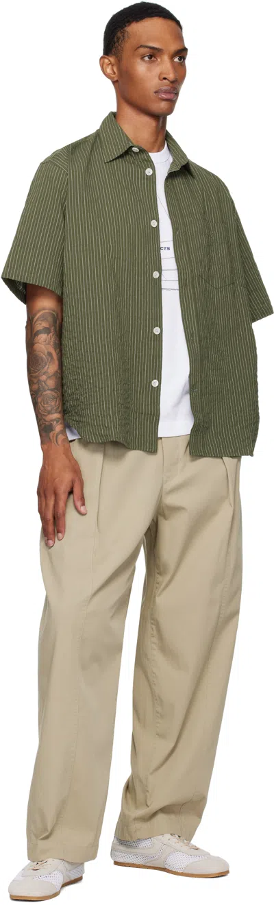 Norse Projects Khaki Mo Oversized Stripe Ss Shirt In Green