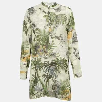 Pre-owned Dior Christian  Green Printed Cotton Voile Tunic Top M