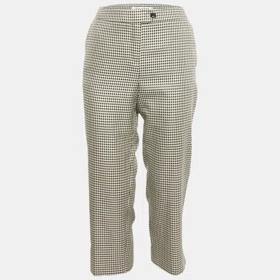 Pre-owned Dior Christian  Black Houndstooth Silk Blend Trousers M
