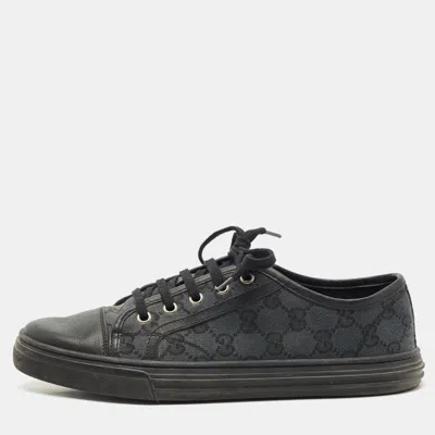 Pre-owned Gucci Black/blue Leather And Gg Canvas Cap Toe Low Top Sneakers Size 38.5