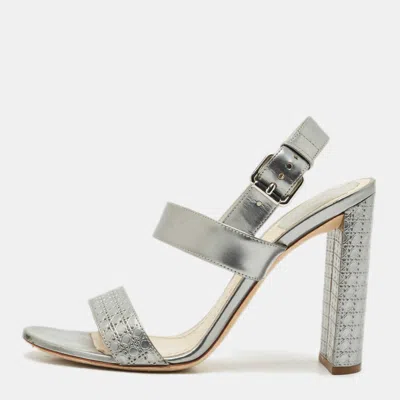 Pre-owned Dior Silver Cannage Quilted Leather Ankle Strap Sandals Size 40