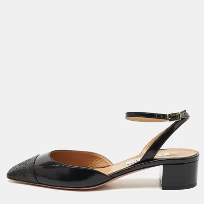 Pre-owned Aquazzura Black Leather French Flirt Ankle Strap Pumps Size 37