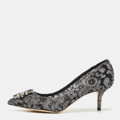 Pre-owned Dolce & Gabbana Silver/black Lace Bellucci Crystal Embellished Pumps Size 40.5