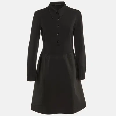 Pre-owned Prada Black Nylon & Knit Paneled Midi Dress L