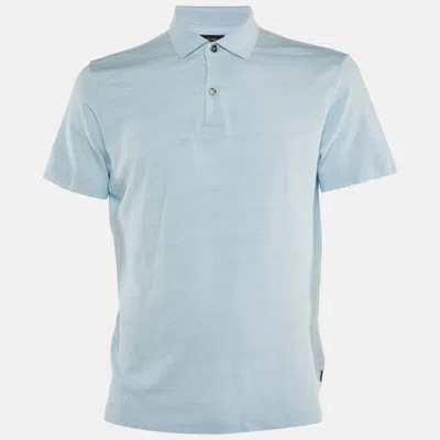 Pre-owned Hugo Boss Boss By  Blue Linen & Cotton Press 56 Polo T-shirt L
