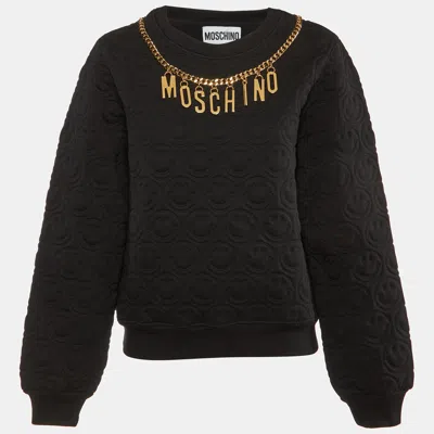 Pre-owned Moschino Black Smiley Quilted Cotton Metal Logo Detail Sweatshirt M