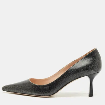 Pre-owned Miu Miu Black Crackled Leather Pointed Toe Pumps Size 35
