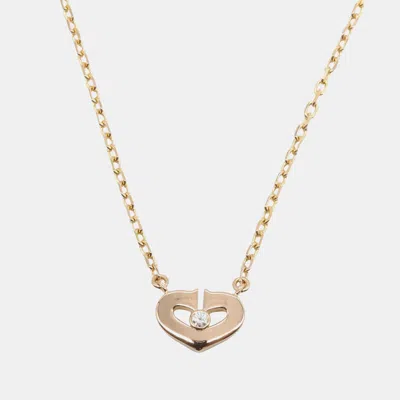 Pre-owned Cartier 18k Rose Gold C Heart Small Diamond Pendant Necklace
