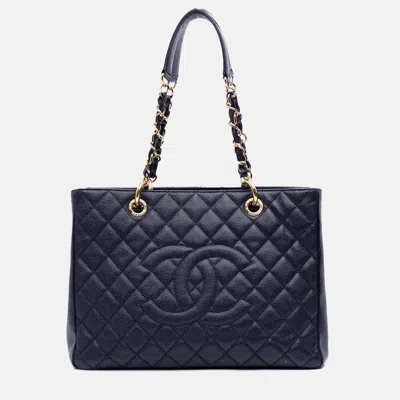 Pre-owned Chanel Blue Caviar Grand Shopping Tote