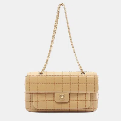 Pre-owned Chanel Chocolate Bar Wild Stitch Beige Lambskin Crossbody Chain Shoulder Bag Ghw
