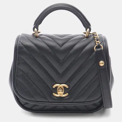 Pre-owned Chanel Black V-stitch Chevron Lambskin Sheep Leather Flap Hand Shoulder Bag