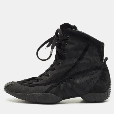 Pre-owned Dior Black Oblique Canvas And Suede High Top Sneakers Size 36