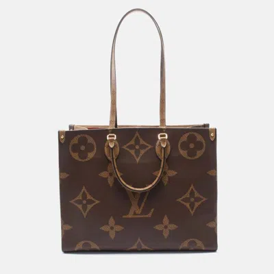 Pre-owned Louis Vuitton On The Go Gm Monogram Giant Reverse Tote Bag Coated Canvas Brown Beige