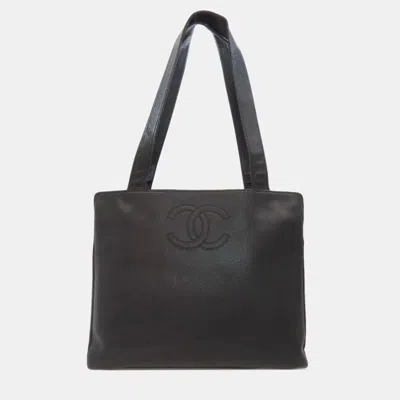 Pre-owned Chanel Coco Mark Black Grained Calfskin Leather Tote