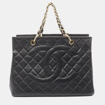 Pre-owned Chanel Matelasse Deca Coco Mark Black Grained Calfskin Leather Tote