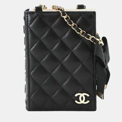 Pre-owned Chanel Matelasse Chain Shoulder Business Card Holder/card Case Holder Leather Black Gold Metal Fittings Boo