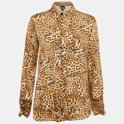 Pre-owned Just Cavalli Brown Satin Leopard Print Button Front Shirt S