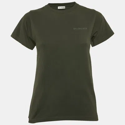 Pre-owned Balenciaga Green Logo Embroidered Jersey T-shirt S