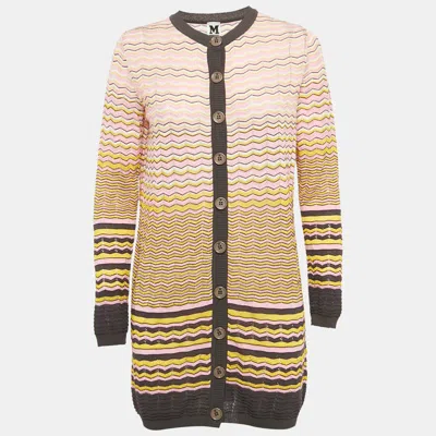 Pre-owned M Missoni Pink Zig Zag Knit Long Cardigan S
