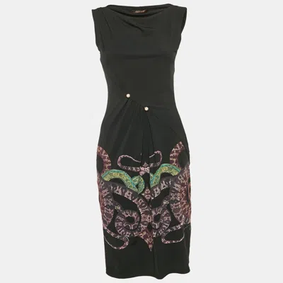 Pre-owned Roberto Cavalli Black Snake Print Jersey Bodycon Dress M