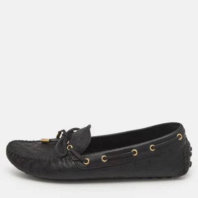 Pre-owned Louis Vuitton Black Monogram Leather Gloria Slip On Loafers Size 38.5