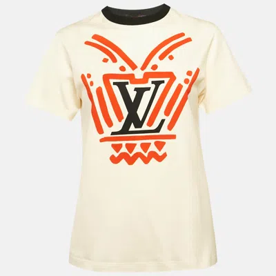 Pre-owned Louis Vuitton Cream Iconic Lv Crafty Cotton Crew Neck T-shirt S In White