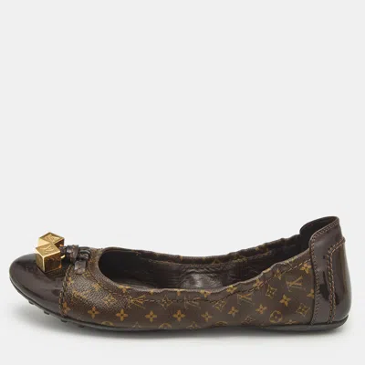 Pre-owned Louis Vuitton Brown Coated Canvas And Patent Leather Lovely Ballet Flats Size 38