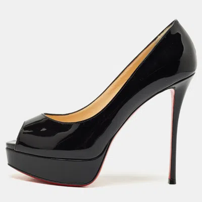 Pre-owned Christian Louboutin Black Patent Leather Lady Peep Pumps Size 38.5