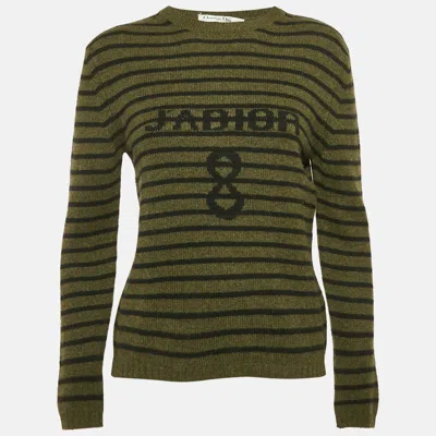 Pre-owned Dior Green Striped Cashmere Long Sleeve Sweater S